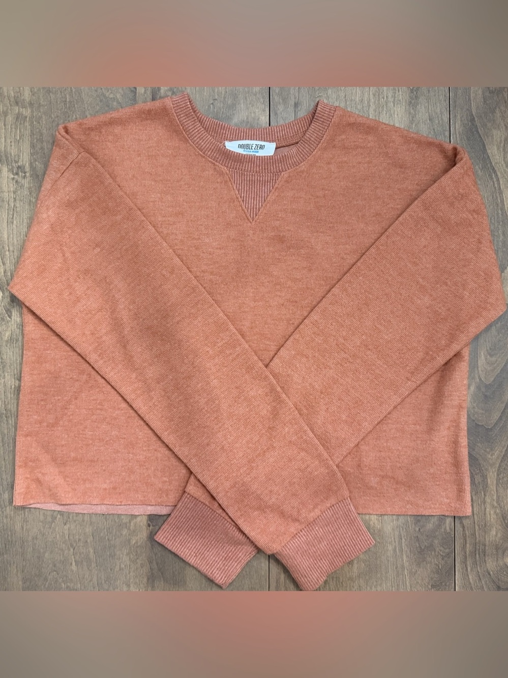 Double Zero Rust-Orange Rinbed Crewneck Cropped Sweater Sz M